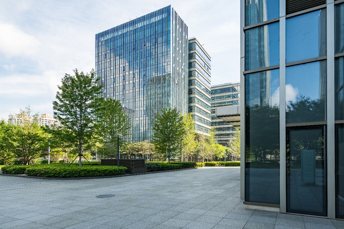 Empty floors and office buildings in the financial center, Qingdao, China